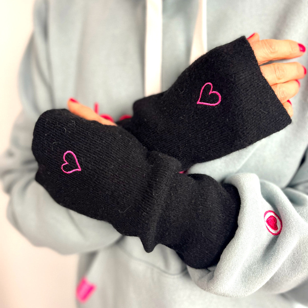 kaschmir handschuhe damen schwarz Herzlein® Kaschmir Handwärmer für Damen in Schwarz – Herzlein Fashion