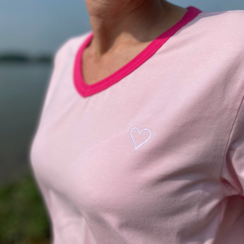 Herzlein® T-Shirt "Louisa" in Rosa Shirt für Damen aus Baumwolle Damenshirt mit Herzchen Stick