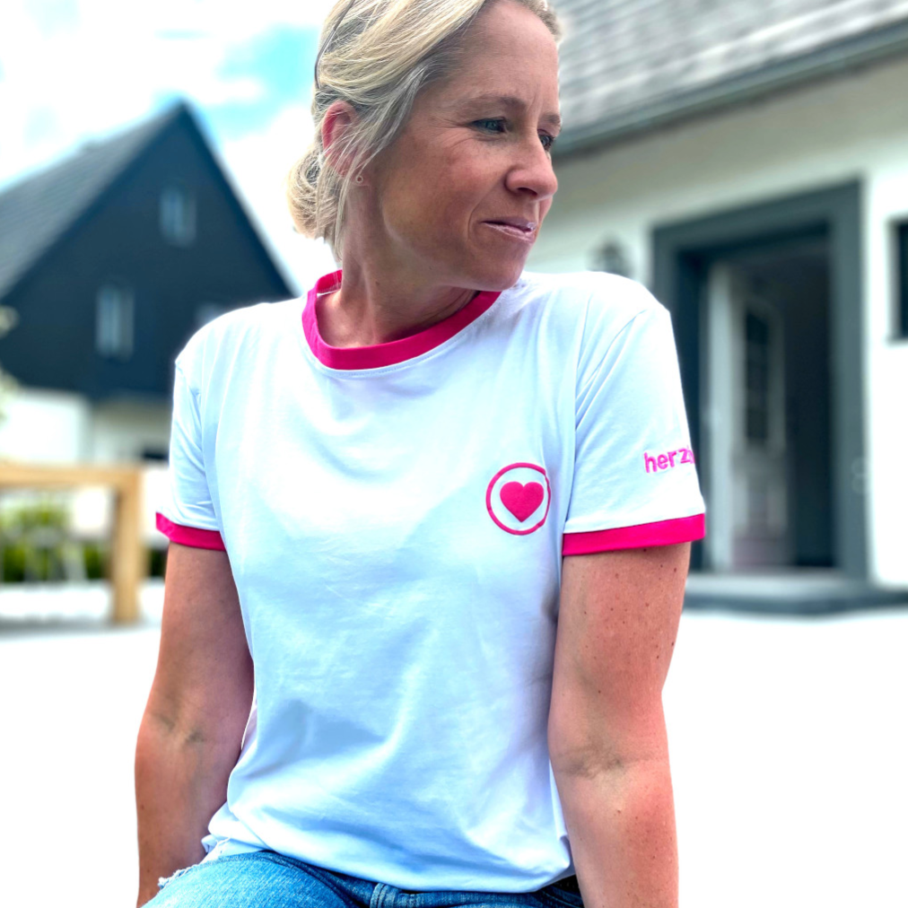 Fashion Pink / Weiss in Baumwolle T-Shirt Herz mit aus Herzlein – Herzlein® online kaufen