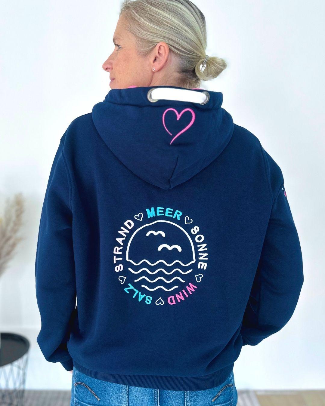Herzlein® Sweatjacke "Strand Meer Sonne" in Navy