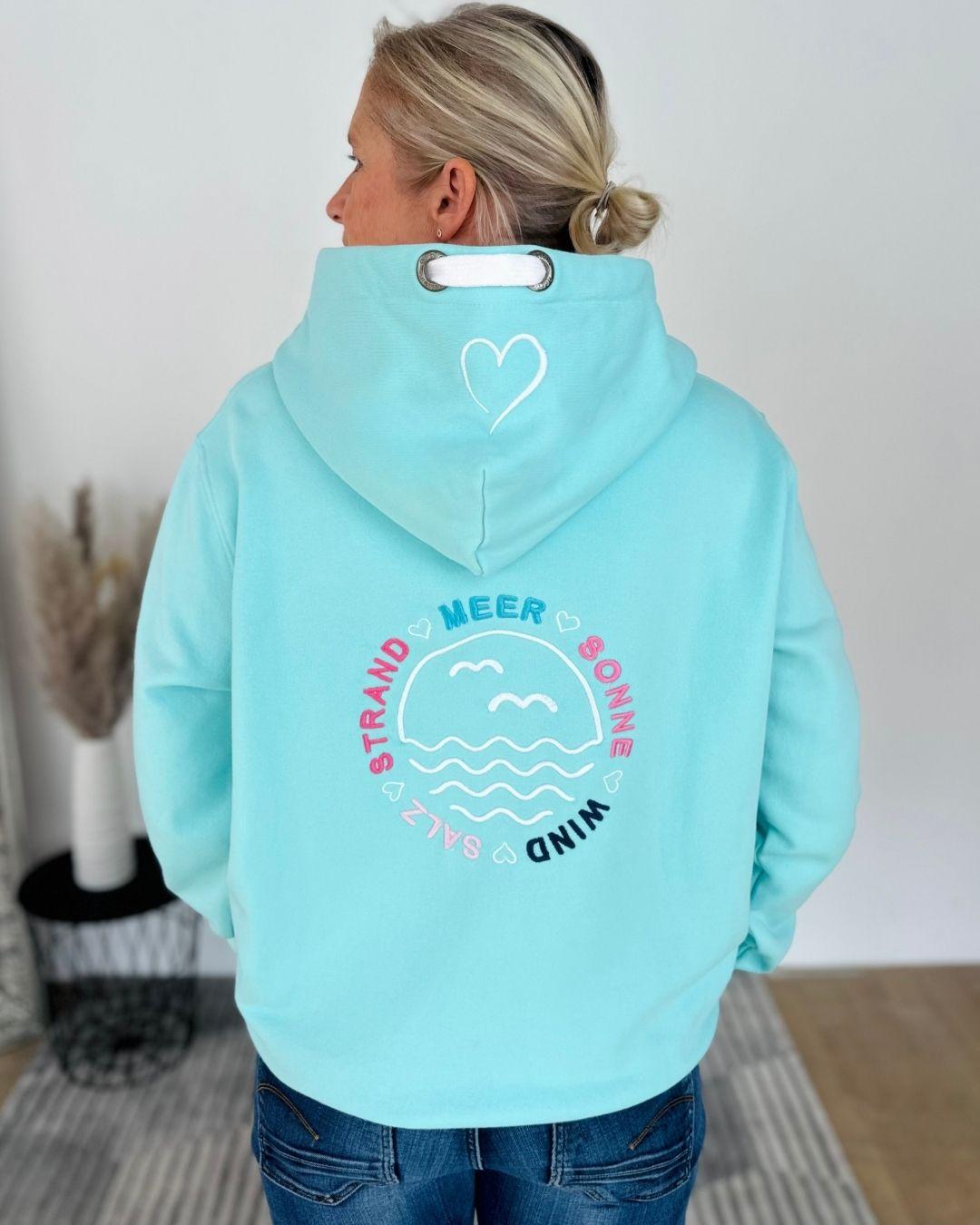 Herzlein® Sweatjacke "Strand Meer Sonne" in Mint