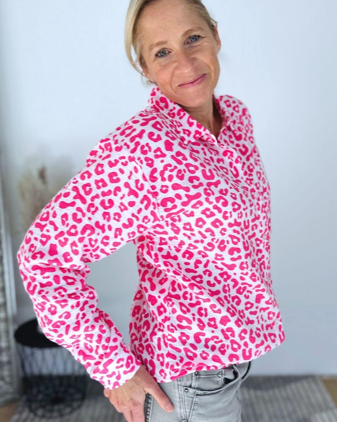 Herzlein® Musselin Bluse  mit "Herzchen-Stick" in Leo Pink