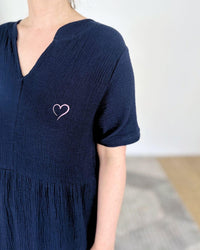 Herzlein® Musselin Maxikleid in Navy Blau