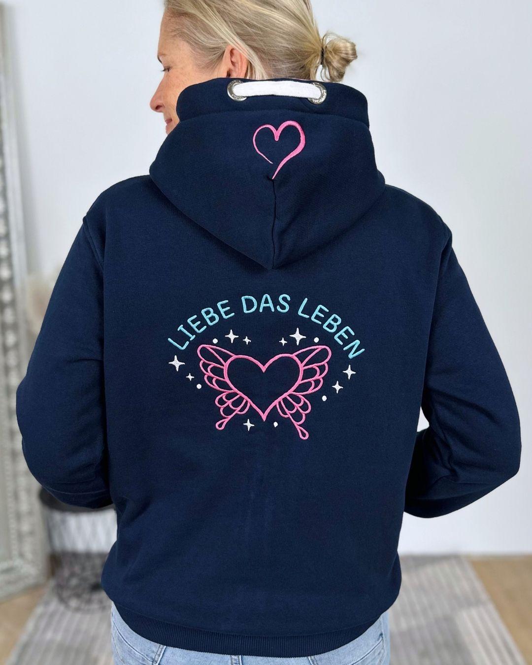 Herzlein® Sweatjacke "Liebe das Leben" mit Engelherz in Navy Blau