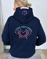 Herzlein® Sweatjacke "Liebe das Leben" mit Engelherz in Navy Blau