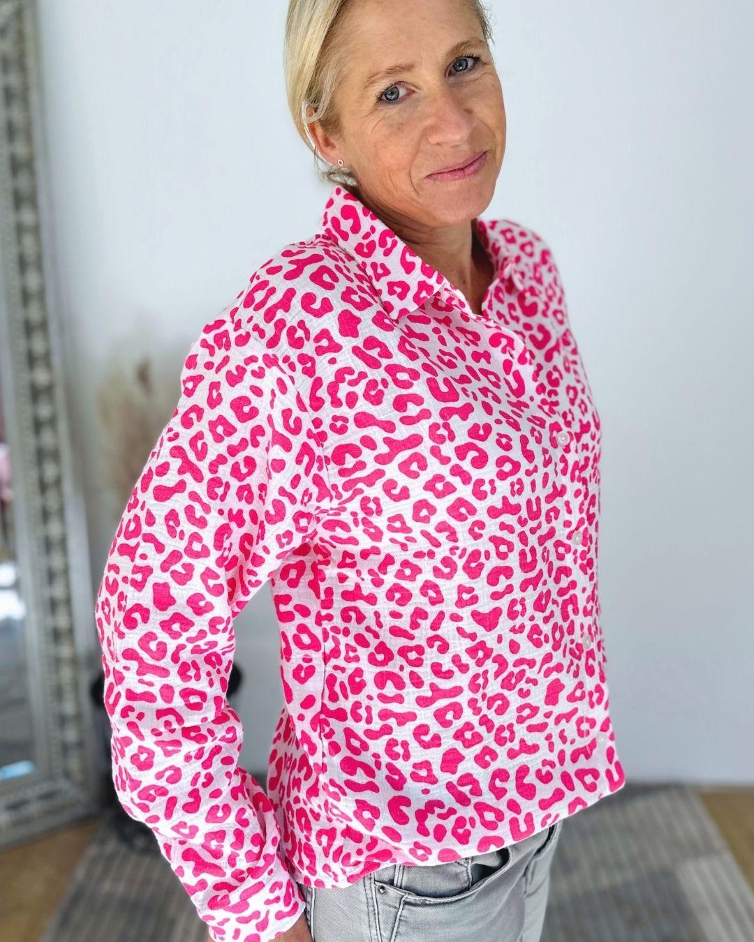 Herzlein® Musselin Bluse  mit "Herzchen-Stick" in Leo Pink