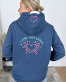 Herzlein® Sweatjacke "Liebe das Leben" mit Engelherz in Jeansblau meliert