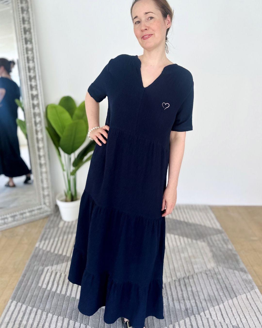 Herzlein® Musselin Maxikleid in Navy Blau