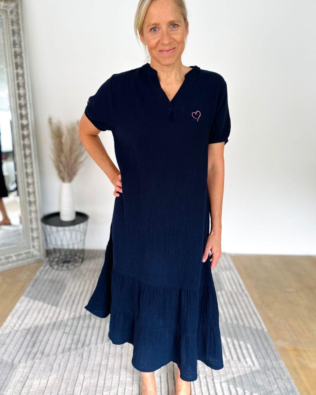 Herzlein® Musselin Midikleid in Navy Blau