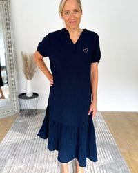 Herzlein® Musselin Midikleid in Navy Blau