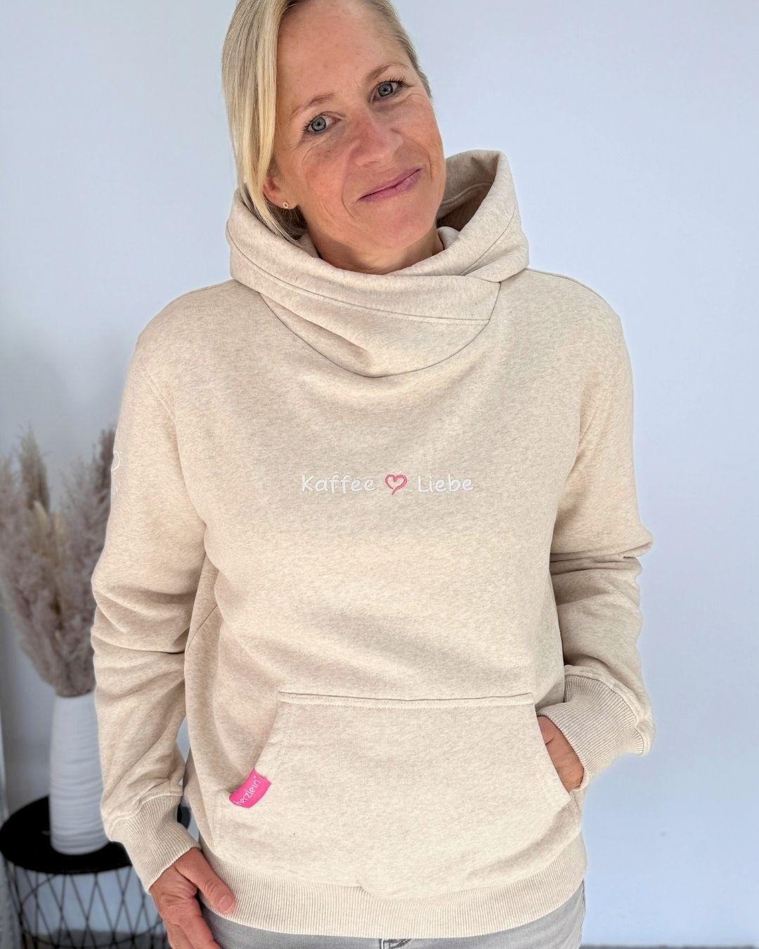 Herzlein® Hoodie "Kaffeeliebe" in Beige meliert