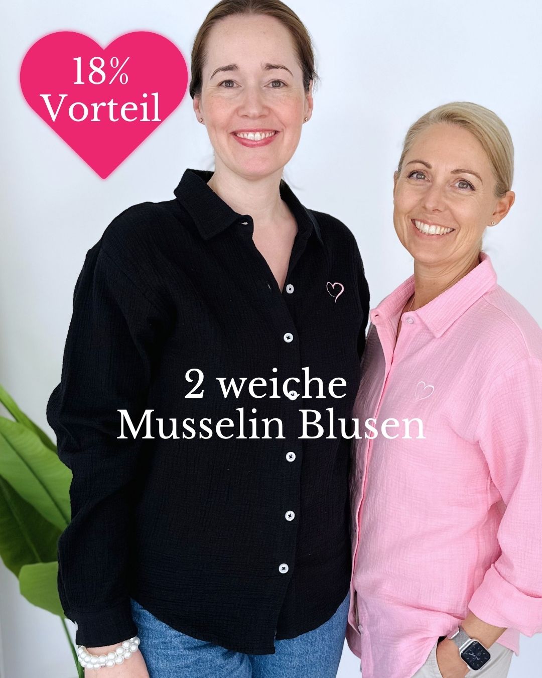 Set von 2 Musselinblusen Rosa & Schwarz
