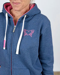 Herzlein® Sweatjacke "Liebe das Leben" mit Engelherz in Jeansblau meliert
