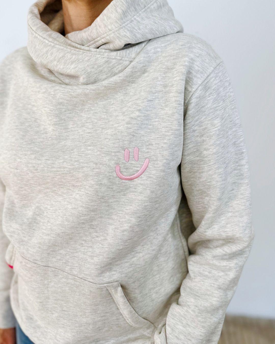 Herzlein® Kuschel Hoodie "Smiley" in meliertem Grau