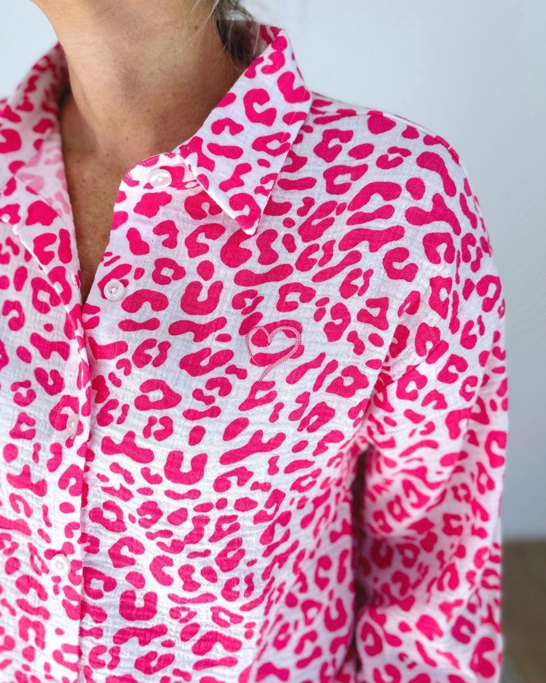 Herzlein® Musselin Bluse  mit "Herzchen-Stick" in Leo Pink