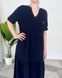 Herzlein® Musselin Maxikleid in Navy Blau
