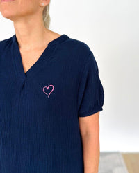 Herzlein® Musselin Midikleid in Navy Blau