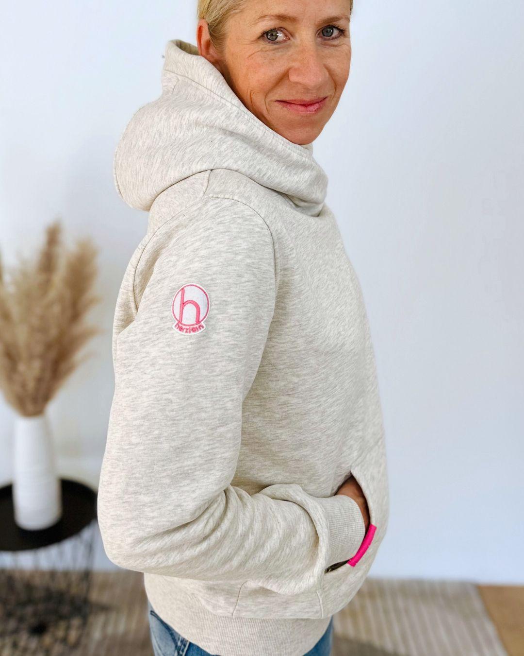 Herzlein® Kuschel Hoodie "Smiley" in meliertem Grau