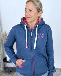 Herzlein® Sweatjacke "Liebe das Leben" mit Engelherz in Jeansblau meliert