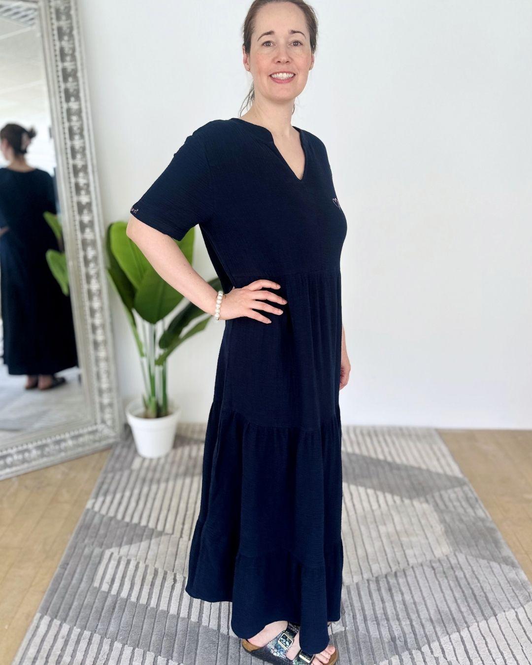Herzlein® Musselin Maxikleid in Navy Blau