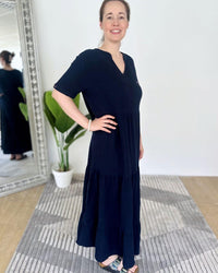 Herzlein® Musselin Maxikleid in Navy Blau