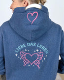 Herzlein® Sweatjacke "Liebe das Leben" mit Engelherz in Jeansblau meliert