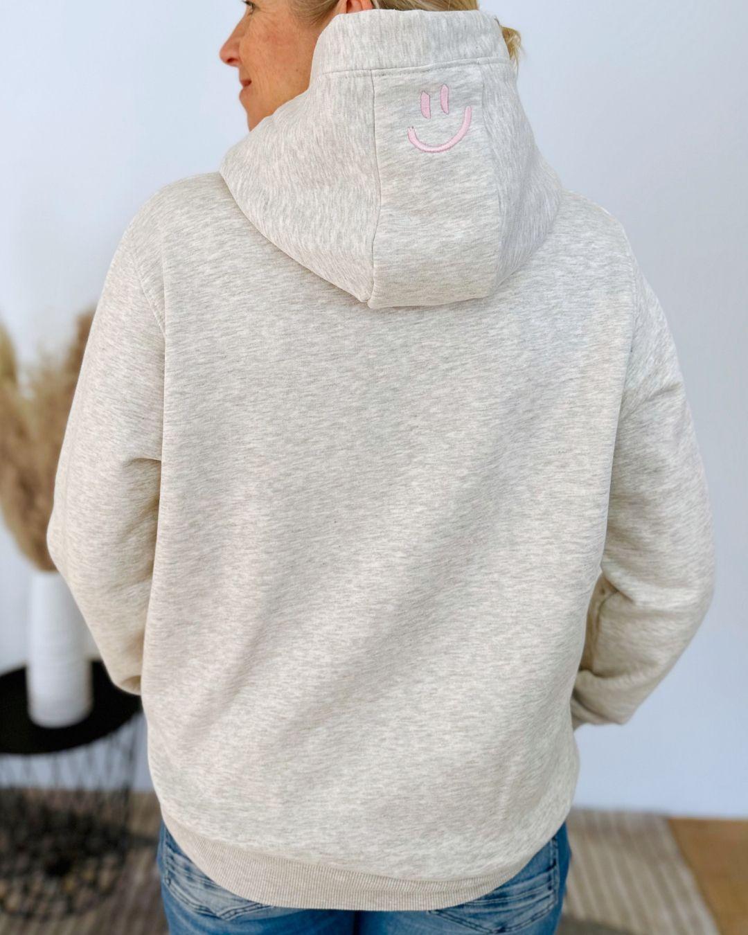 Herzlein® Kuschel Hoodie "Smiley" in meliertem Grau
