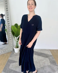 Herzlein® Musselin Maxikleid in Navy Blau
