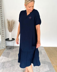 Herzlein® Musselin Midikleid in Navy Blau