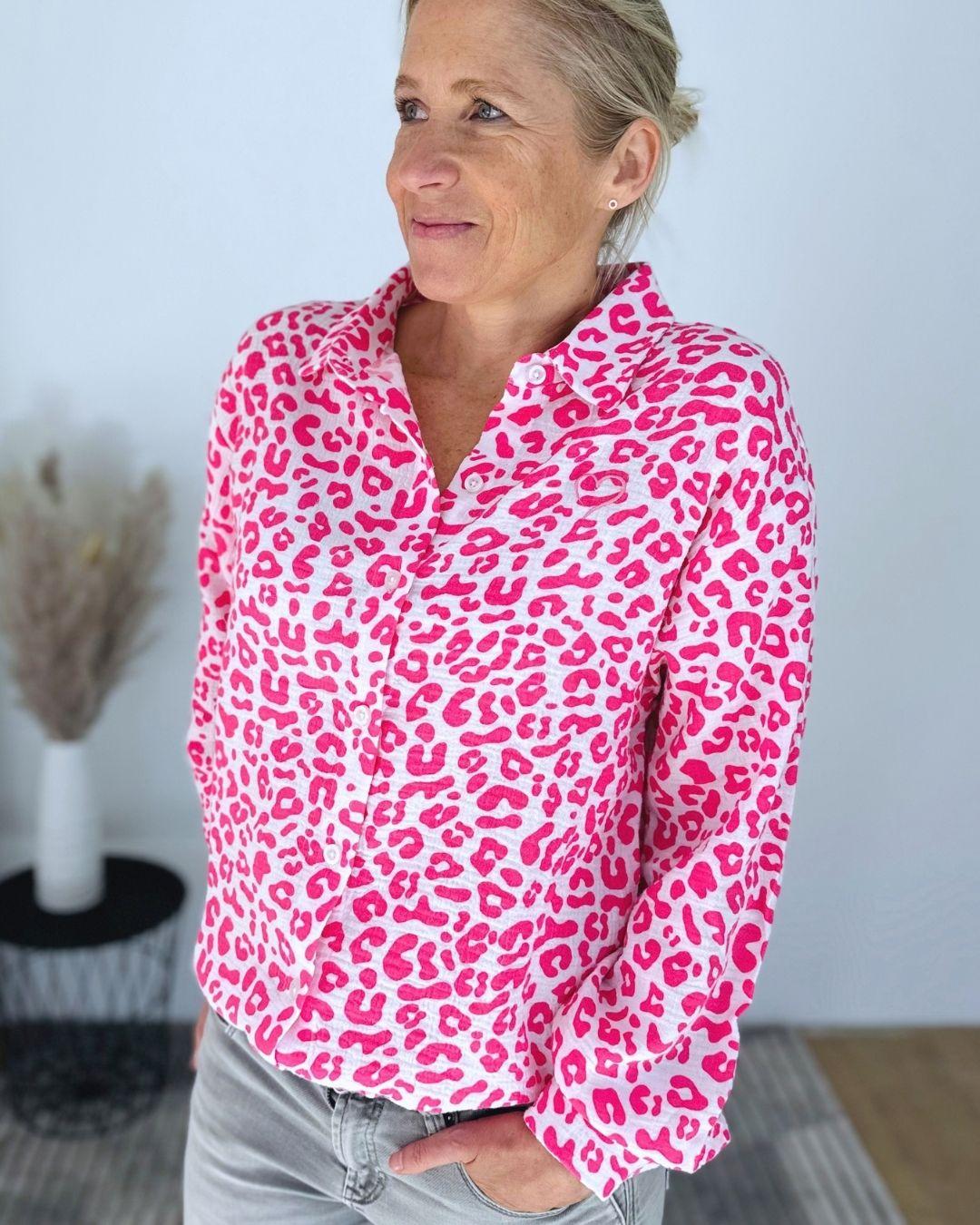 Herzlein® Musselin Bluse  mit "Herzchen-Stick" in Leo Pink