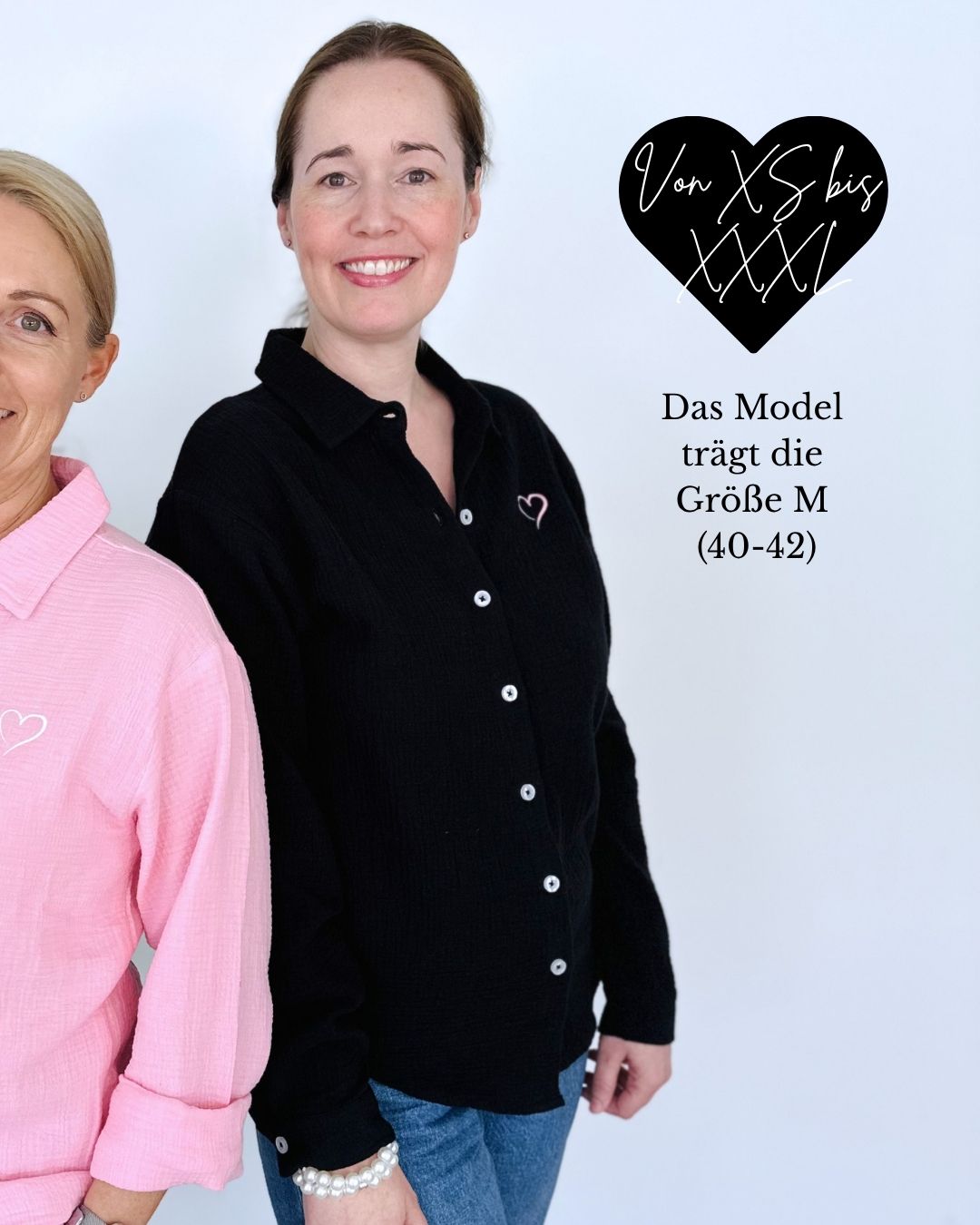 Set von 2 Musselinblusen Rosa & Schwarz
