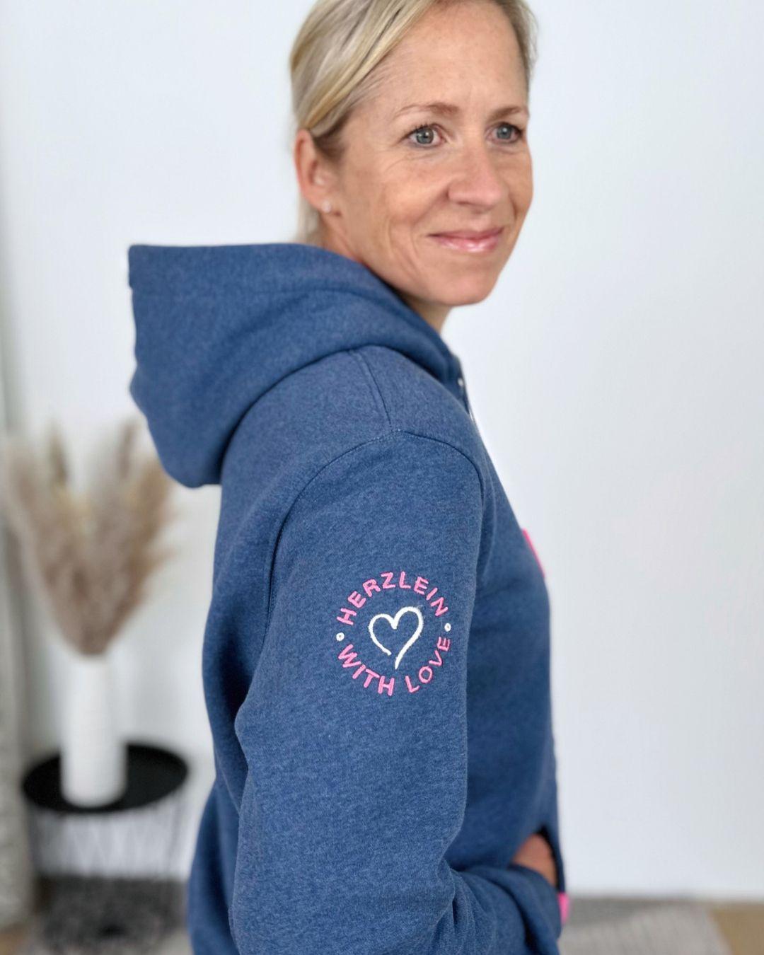 Herzlein® Sweatjacke "Liebe das Leben" mit Engelherz in Jeansblau meliert