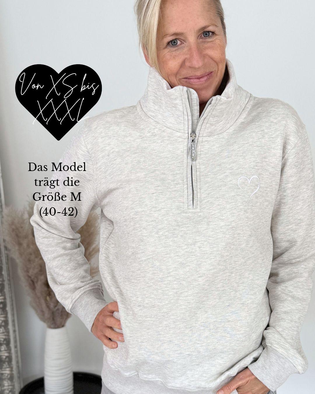 Herzlein® Sweatshirt mit Reißverschluss in Grau Meliert