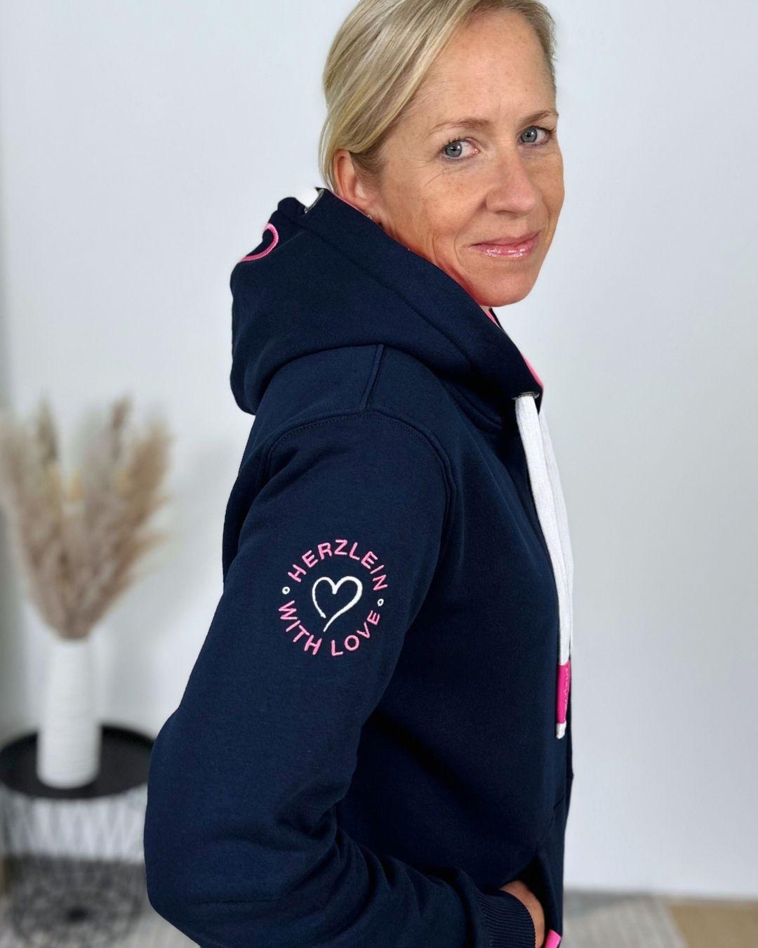 Herzlein® Sweatjacke "Liebe das Leben" mit Engelherz in Navy Blau