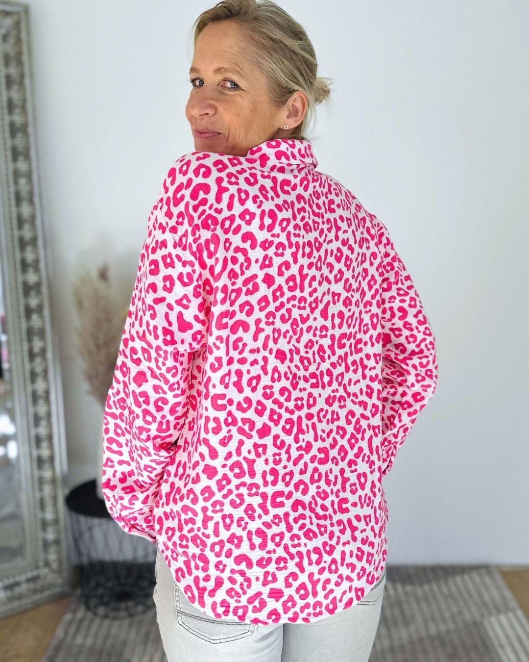 Herzlein® Musselin Bluse  mit "Herzchen-Stick" in Leo Pink