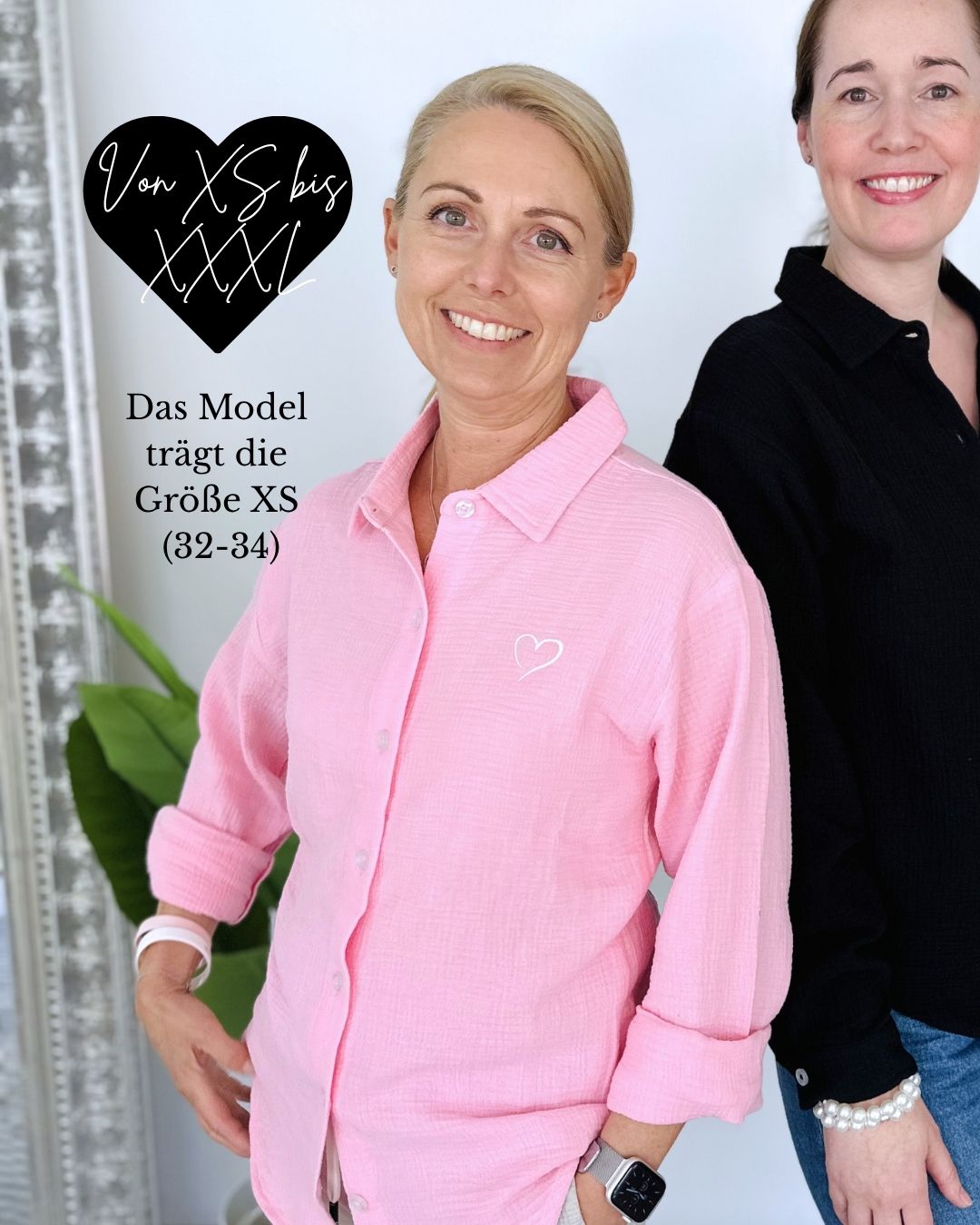 Set von 2 Musselinblusen Rosa & Schwarz