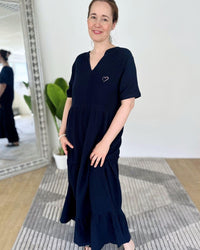 Herzlein® Musselin Maxikleid in Navy Blau