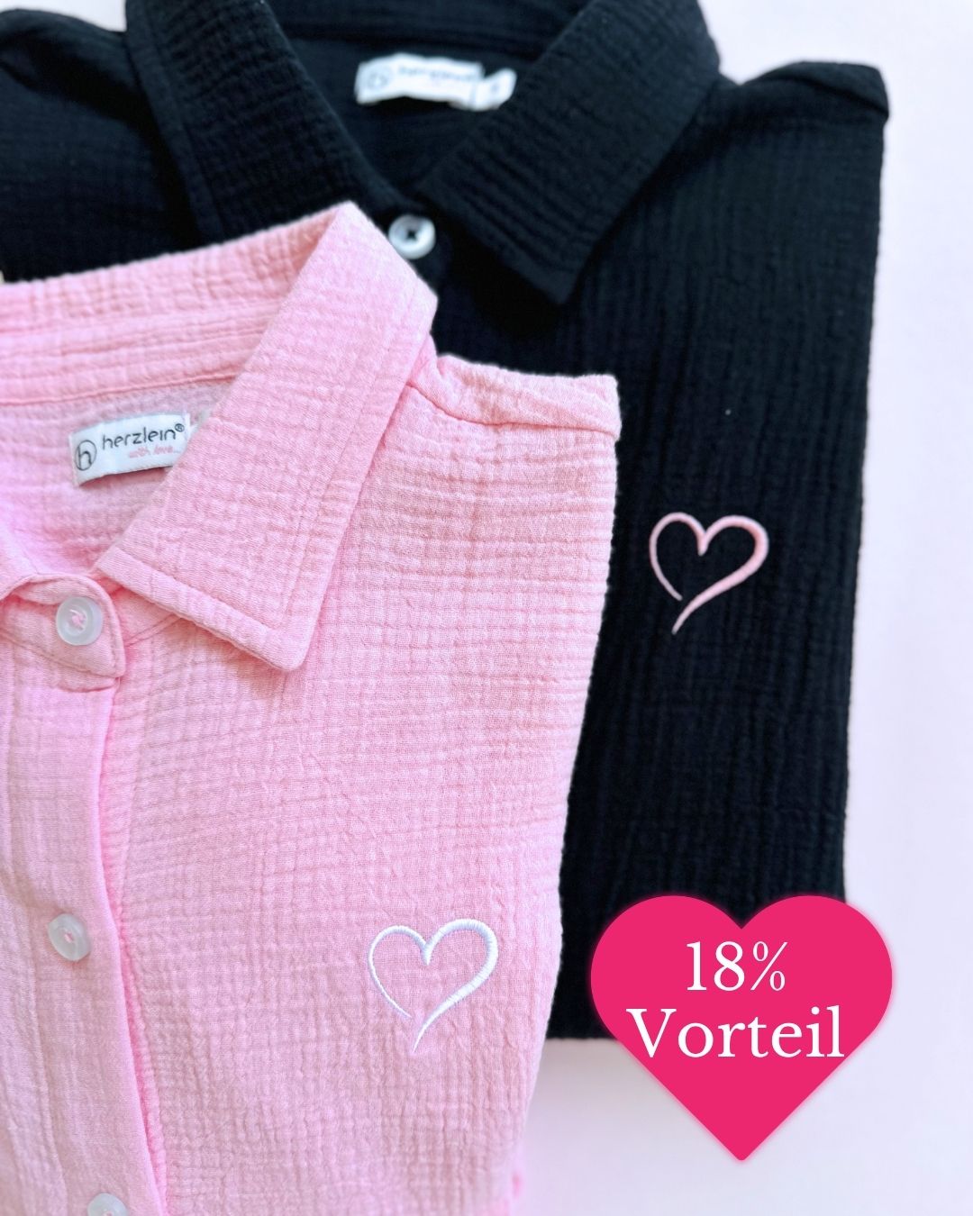 Set von 2 Musselinblusen Rosa & Schwarz