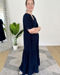 Herzlein® Musselin Maxikleid in Navy Blau