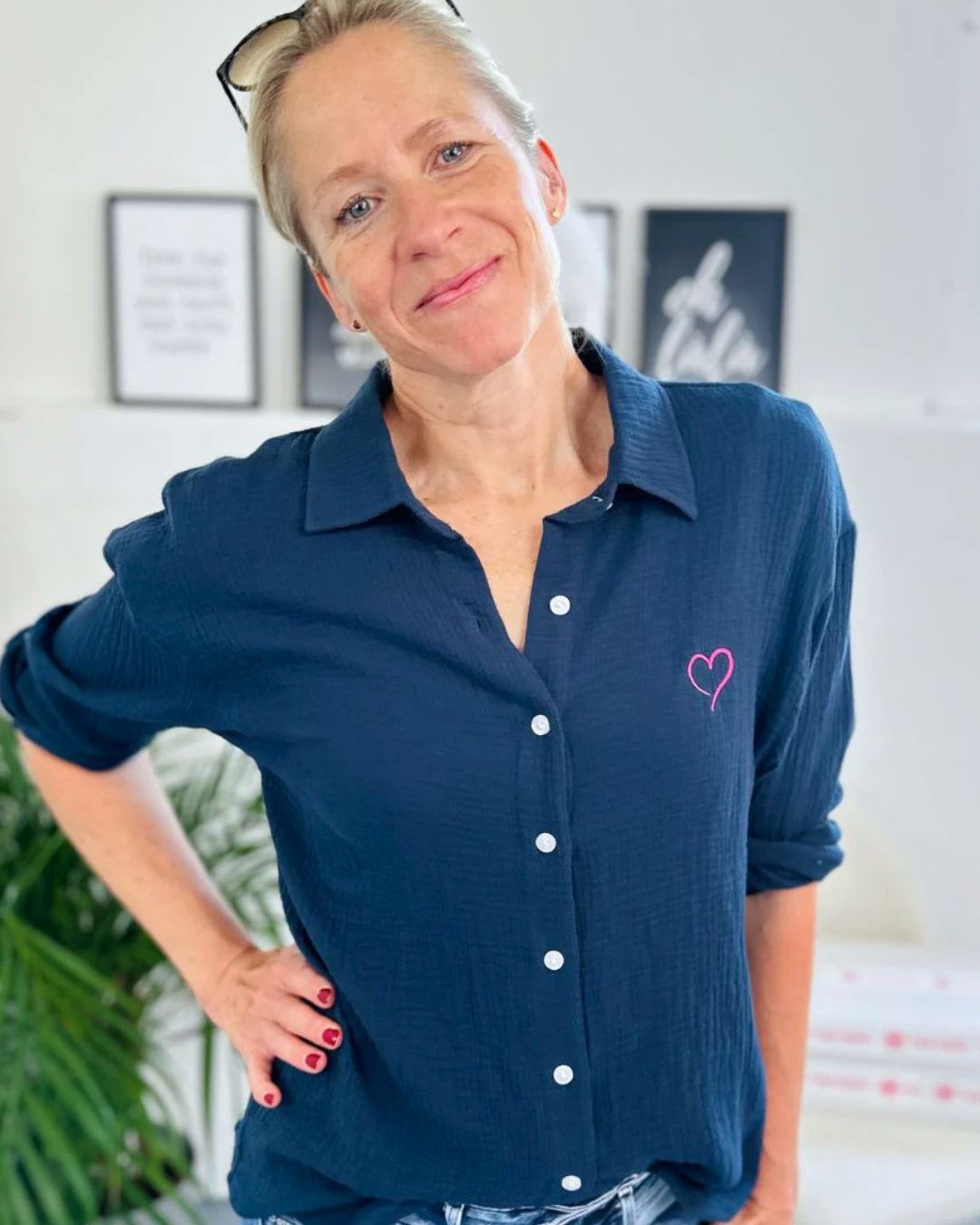 Set von 2 Musselinblusen Navy & Pink