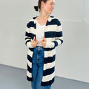 Herzlein® Cardigan mit Streifen in Navy Blau - Creme