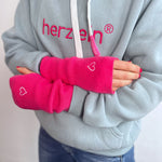 Herzlein Handschuhe ohne Finger Kaschmir Handwärmer mit Herzchen Stick in Pink