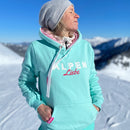 Herzlein® Hoodie für Damen Damenhoodie Kapuzenpullover aus Baumwolle in Mint Grün mit Stick "Alpenliebe"