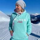 Herzlein® Hoodie für Damen Damenhoodie Kapuzenpullover aus Baumwolle in Mint Grün mit Stick "Alpenliebe"