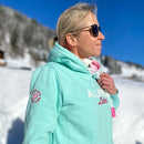 Herzlein® Hoodie für Damen Damenhoodie Kapuzenpullover aus Baumwolle in Mint Grün mit Stick "Alpenliebe"