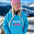 Herzlein® Hoodie für Damen Damenhoodie Kapuzenpullover aus Baumwolle in Hellblau Blau mit Stick "Bergliebe"