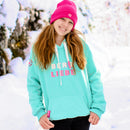 Herzlein® Hoodie für Damen Damenhoodie Kapuzenpullover aus Baumwolle in Mint Grün mit Stick "Bergliebe"