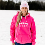 Herzlein® Hoodie für Damen Damenhoodie Kapuzenpullover aus Baumwolle in Pink mit Stick "Bergliebe"