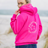 Herzlein® Hoodie für Damen Damenhoodie Kapuzenpullover aus Baumwolle in Pink mit Stick "Dorfliebe"