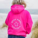 Herzlein® Hoodie für Damen Damenhoodie Kapuzenpullover aus Baumwolle in Pink mit Stick "Dorfliebe"